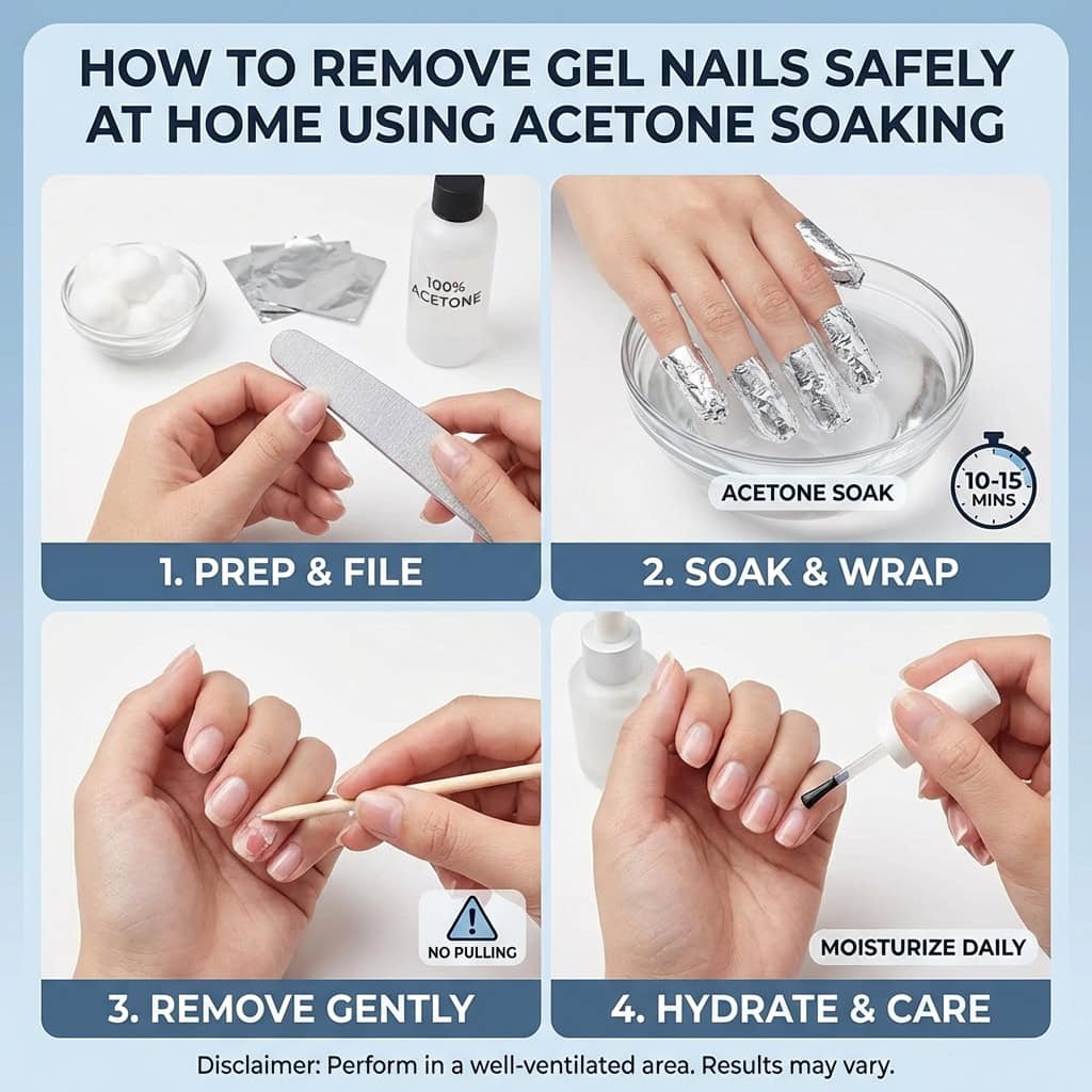 How to remove gel nails safely at home using acetone soaking